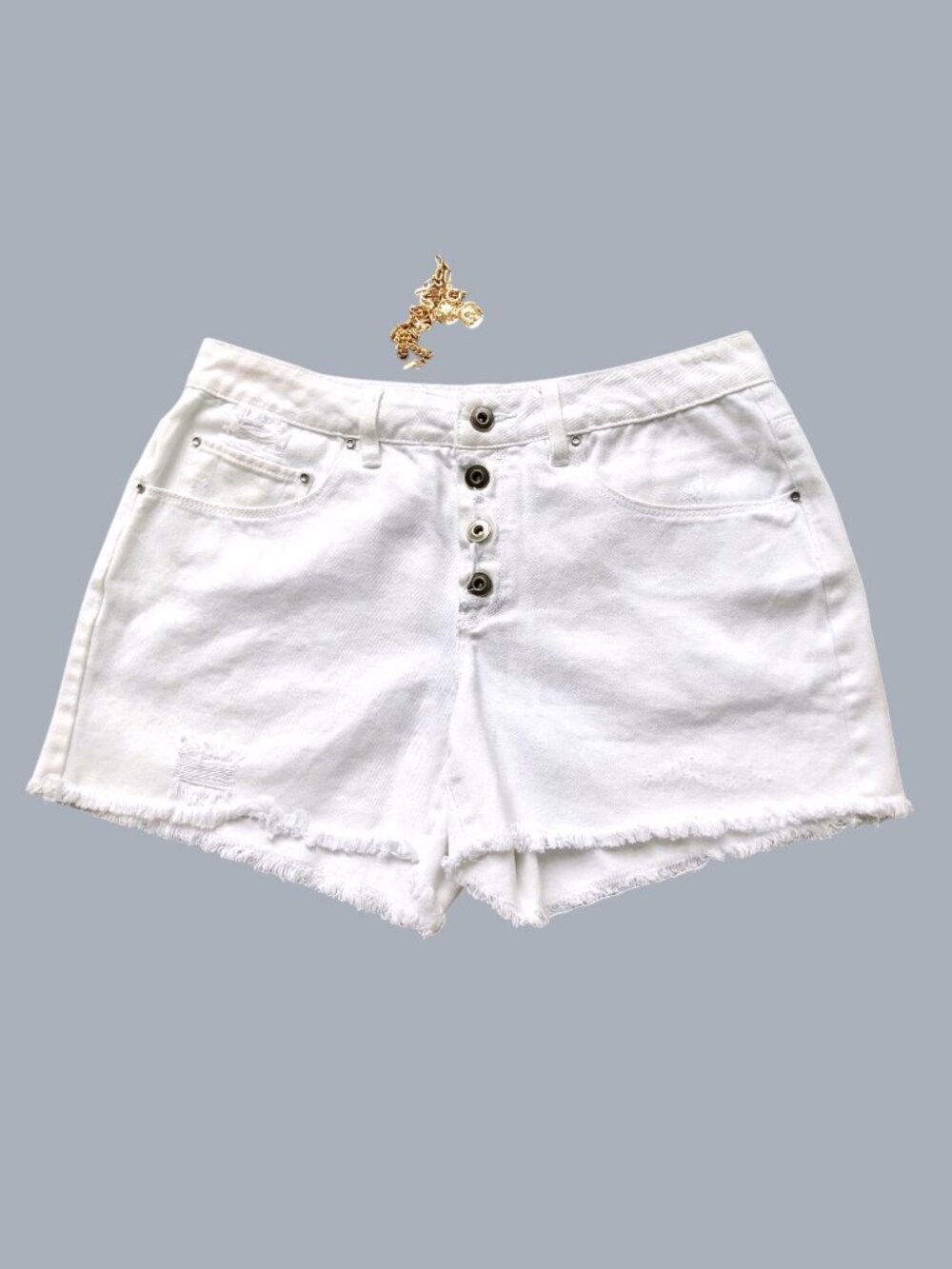 A Loves A Shorts Denim White Cotton Button Fly (27)